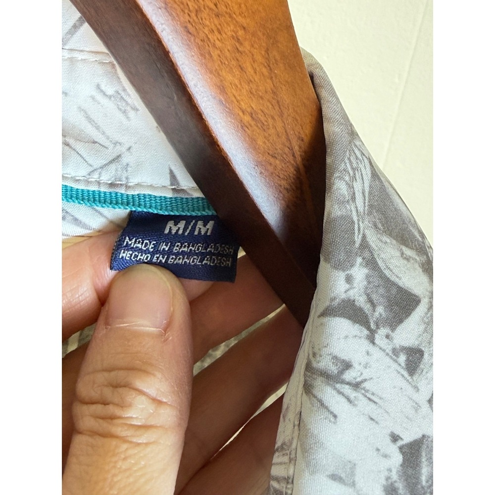 Havana Jim Mens Grey White Tropical Palm Leaf Print Button Front Shirt sz Medium - Picture 3 of 11